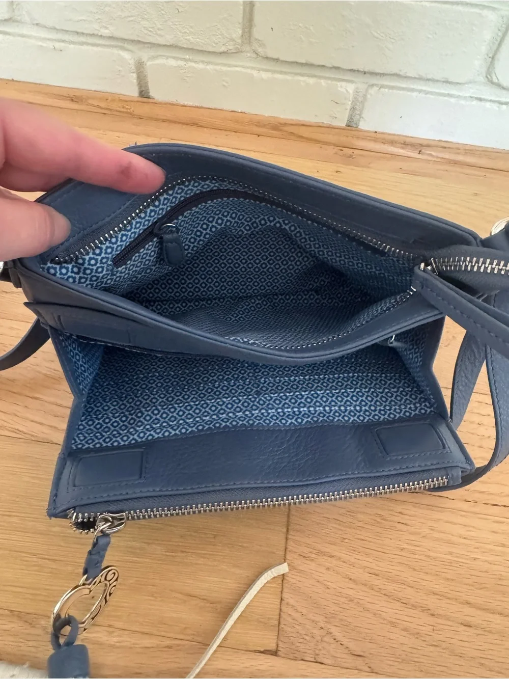 Brighton Barbados city organizer crossbody handbag purse bag blue leather